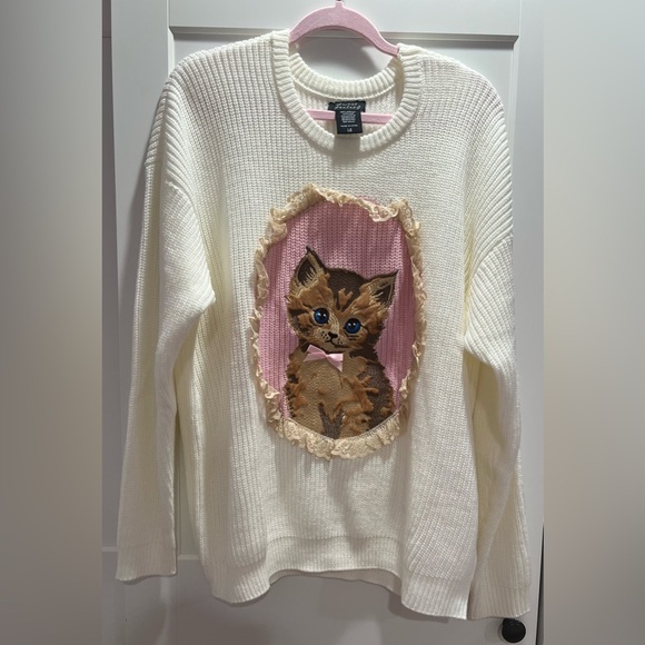 sweet society Sweaters - Cream Sweater with Cat Design
